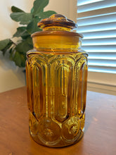 Load image into Gallery viewer, Large L.E. Smith 'Moon and Stars' Amber Canister