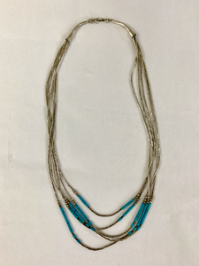 Handmade Silver and Turquoise Beaded Necklace