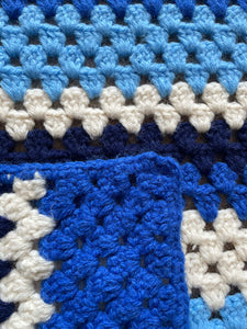 Hand Crocheted Blue Striped Afghan