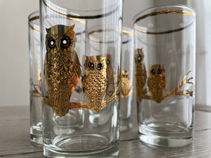 22 KT Gold Owl Highball Glasses by Culver
