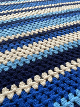 Load image into Gallery viewer, Hand Crocheted Blue Striped Afghan
