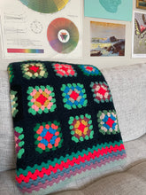 Load image into Gallery viewer, Navy/ Multi-Colored Granny Square Blanket