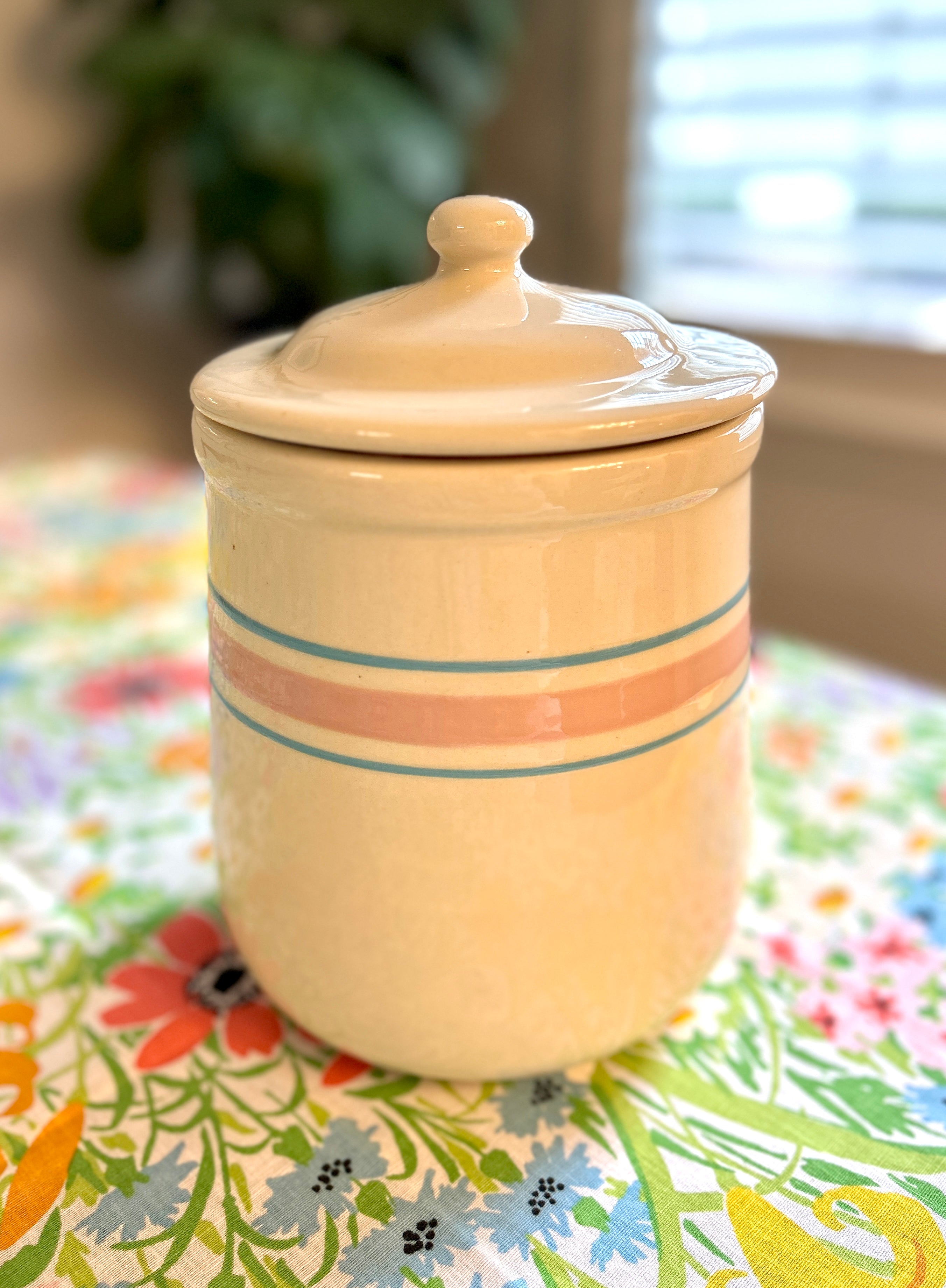 Pink and Blue Striped Canister by McCoy – RockinRelics.com