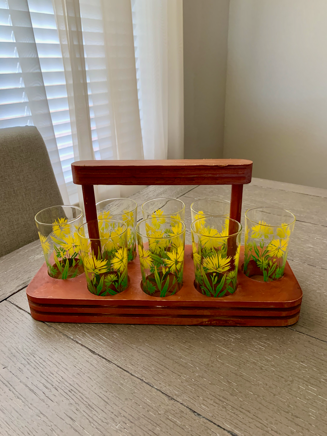 Floral Tumblers with Wooden Carrier
