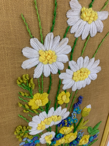Floral Crewel Embroidery Wall Hanging- 1970's