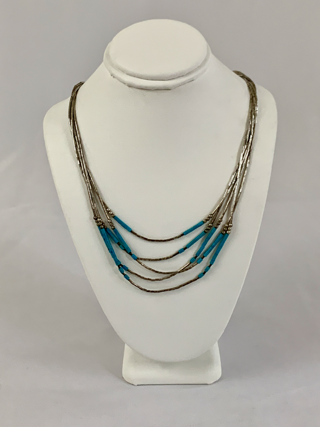 Handmade Silver and Turquoise Beaded Necklace