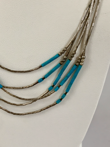 Handmade Silver and Turquoise Beaded Necklace
