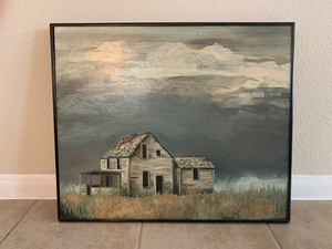 1984 Original Rustic Painting of House in Field