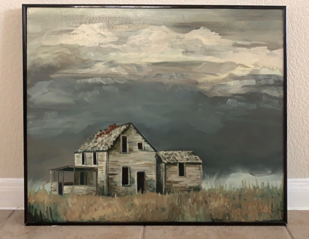 1984 Original Rustic Painting of House in Field
