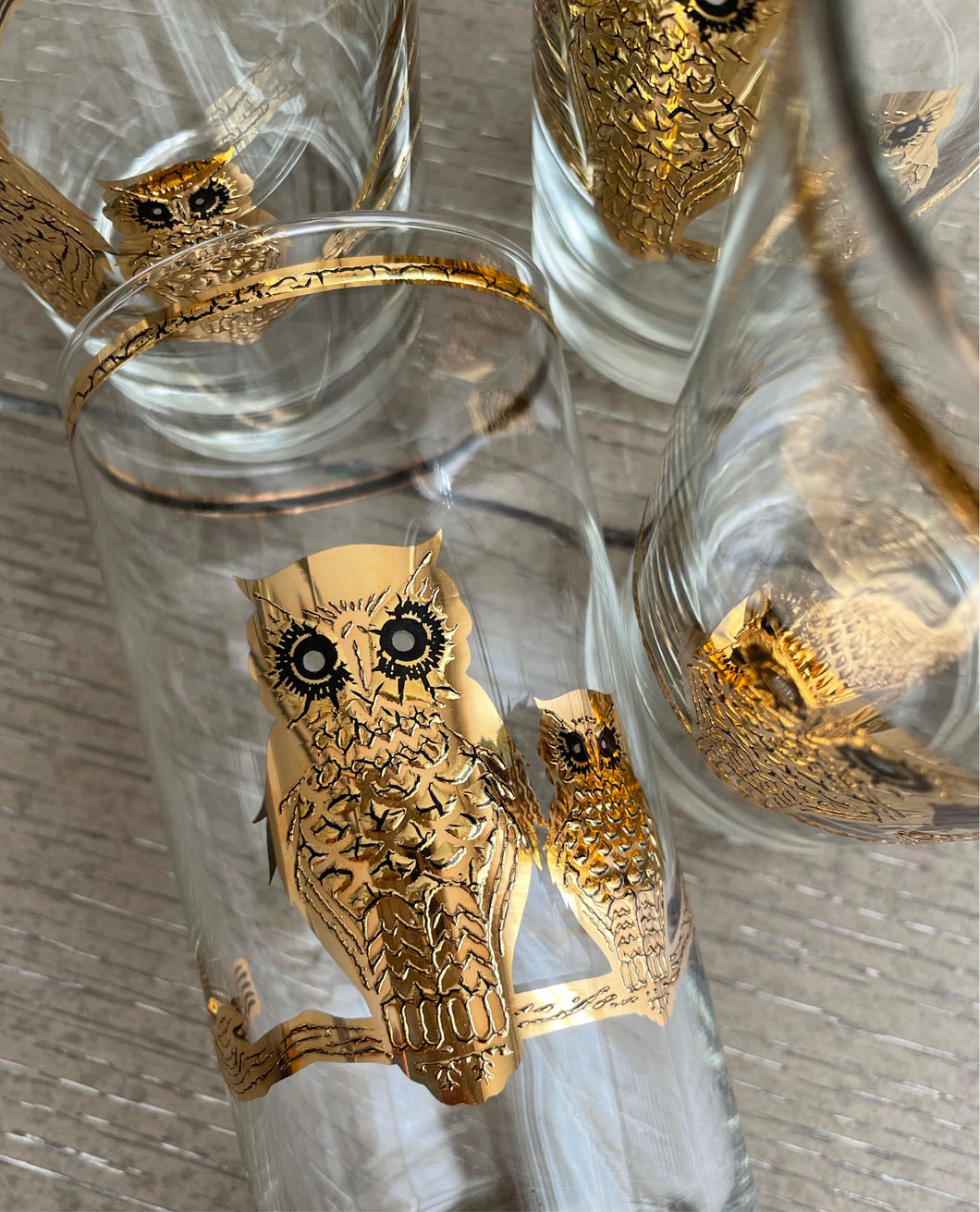 22 KT Gold Owl Highball Glasses by Culver