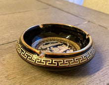 Load image into Gallery viewer, MCM Black &amp; Gold Greek Ashtray by Stakias P.
