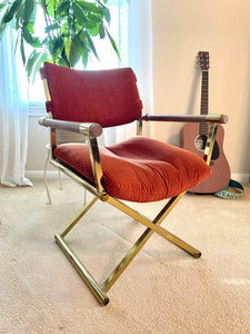 MCM Milo Baughman for Cal-Style Brass and Wood Director Chair
