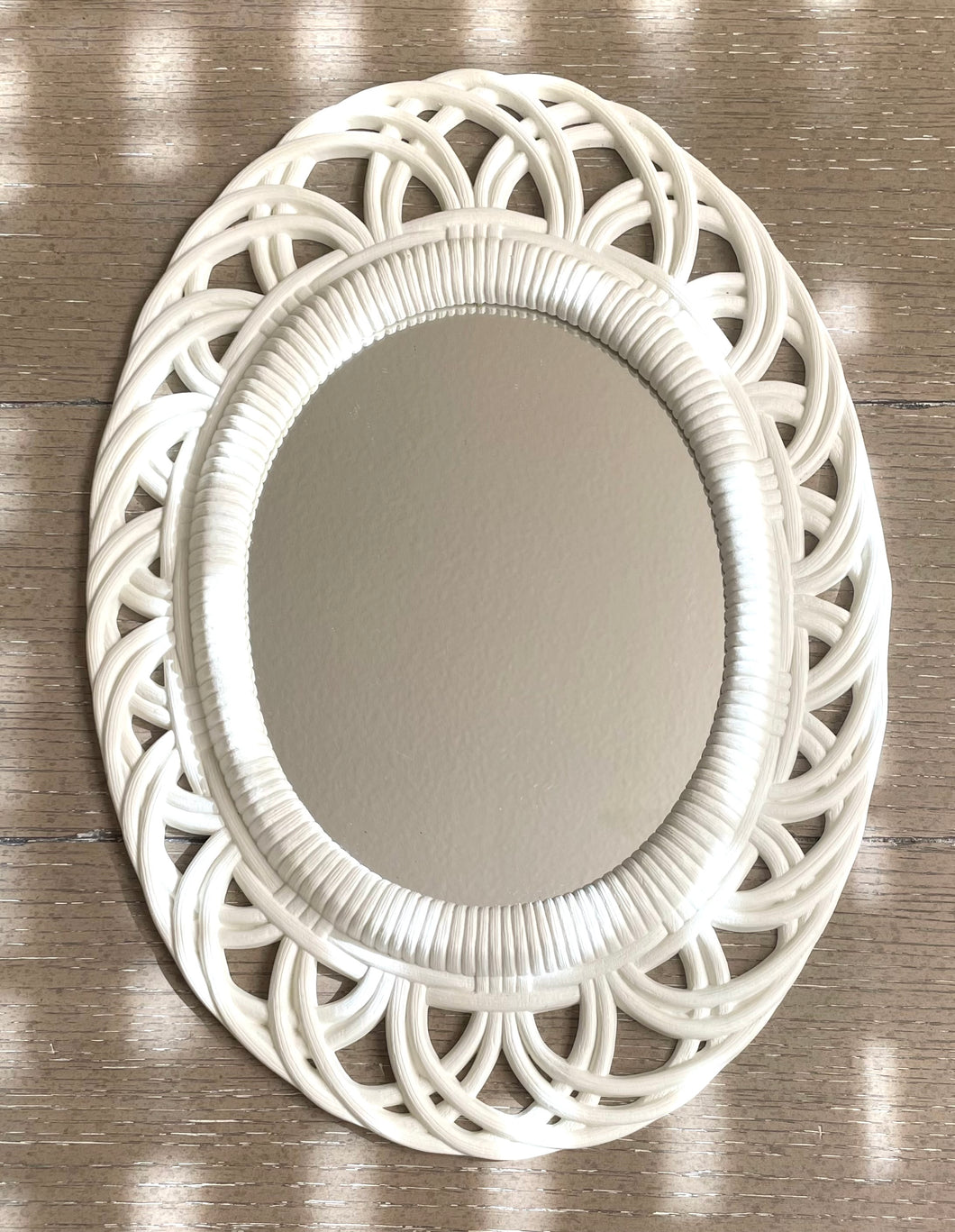 White Faux Wicker Mirror- Oval