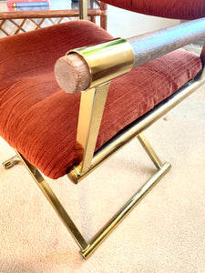 MCM Milo Baughman for Cal-Style Brass and Wood Director Chair