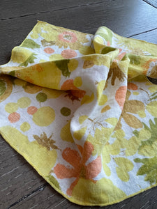 1960's Linen Napkin Set in Yellow Mod Floral