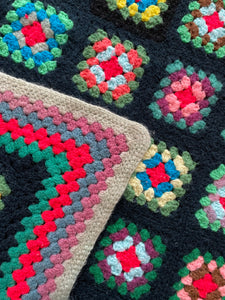 Navy/ Multi-Colored Granny Square Blanket
