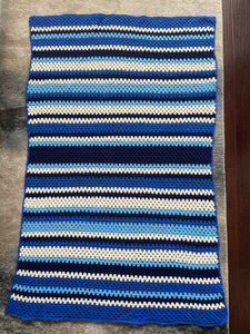 Hand Crocheted Blue Striped Afghan