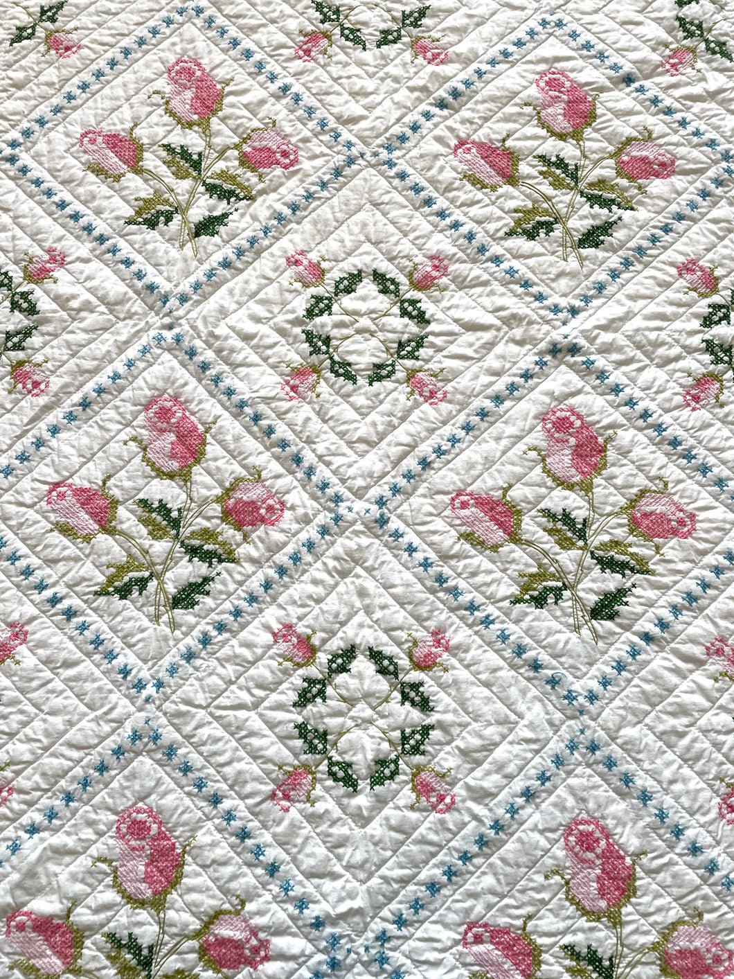 Embroidered Roses Twin Quilt