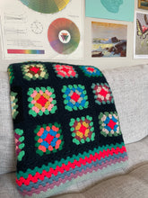 Load image into Gallery viewer, Navy/ Multi-Colored Granny Square Blanket
