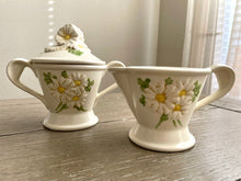 Load image into Gallery viewer, Sculptured Daisy Cream and Sugar Set by Metlox of California
