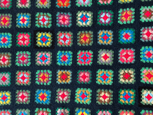 Navy/ Multi-Colored Granny Square Blanket