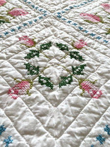 Embroidered Roses Twin Quilt