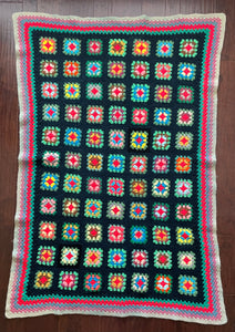 Navy/ Multi-Colored Granny Square Blanket