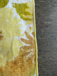 1960's Linen Tablecloth in Mod Yellow Floral Pattern