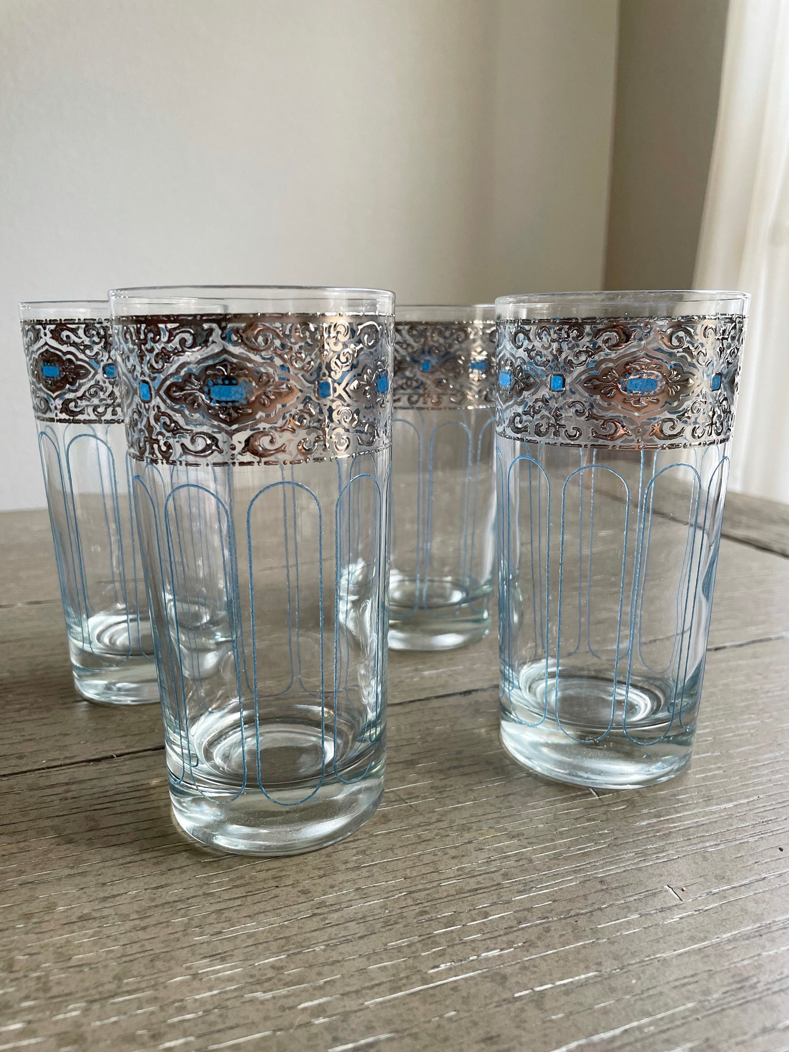 Silver and Blue Tom Collins/ Highball Glasses –