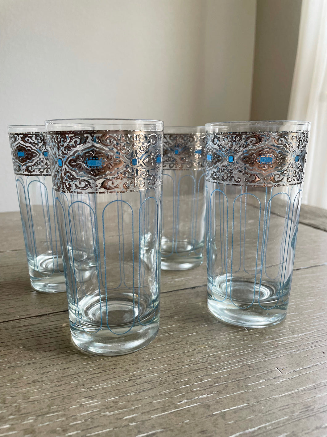 Silver and Blue Tom Collins/ Highball Glasses