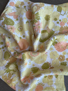 1960's Linen Tablecloth in Mod Yellow Floral Pattern